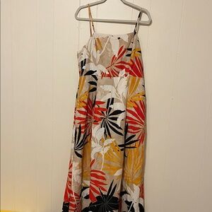 Rachel Zoe Red and Yellow Leaf Print Maxi Dress